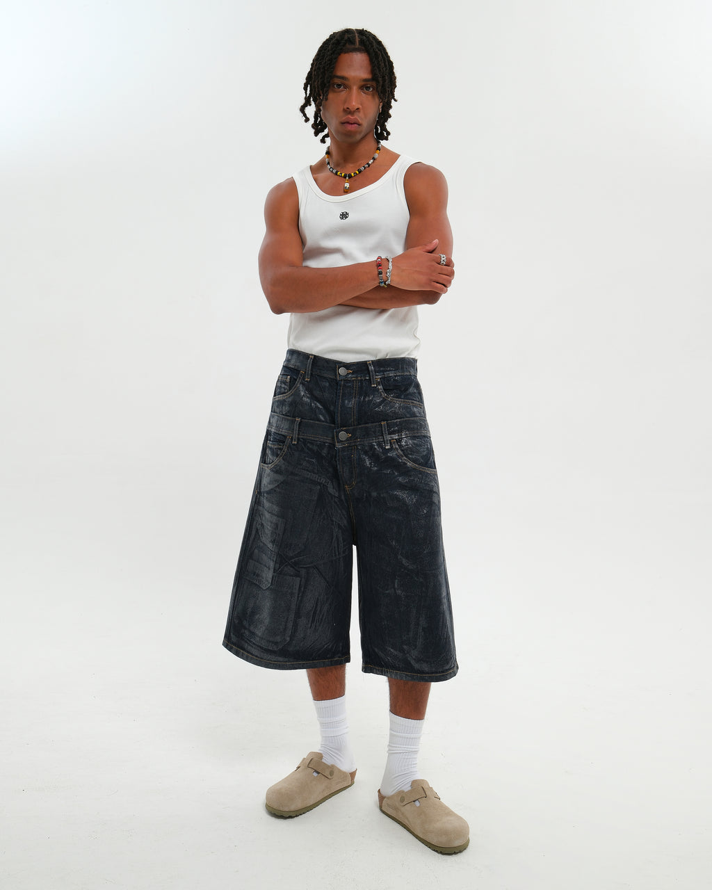 DOUBLE RAW DENIM JORTS