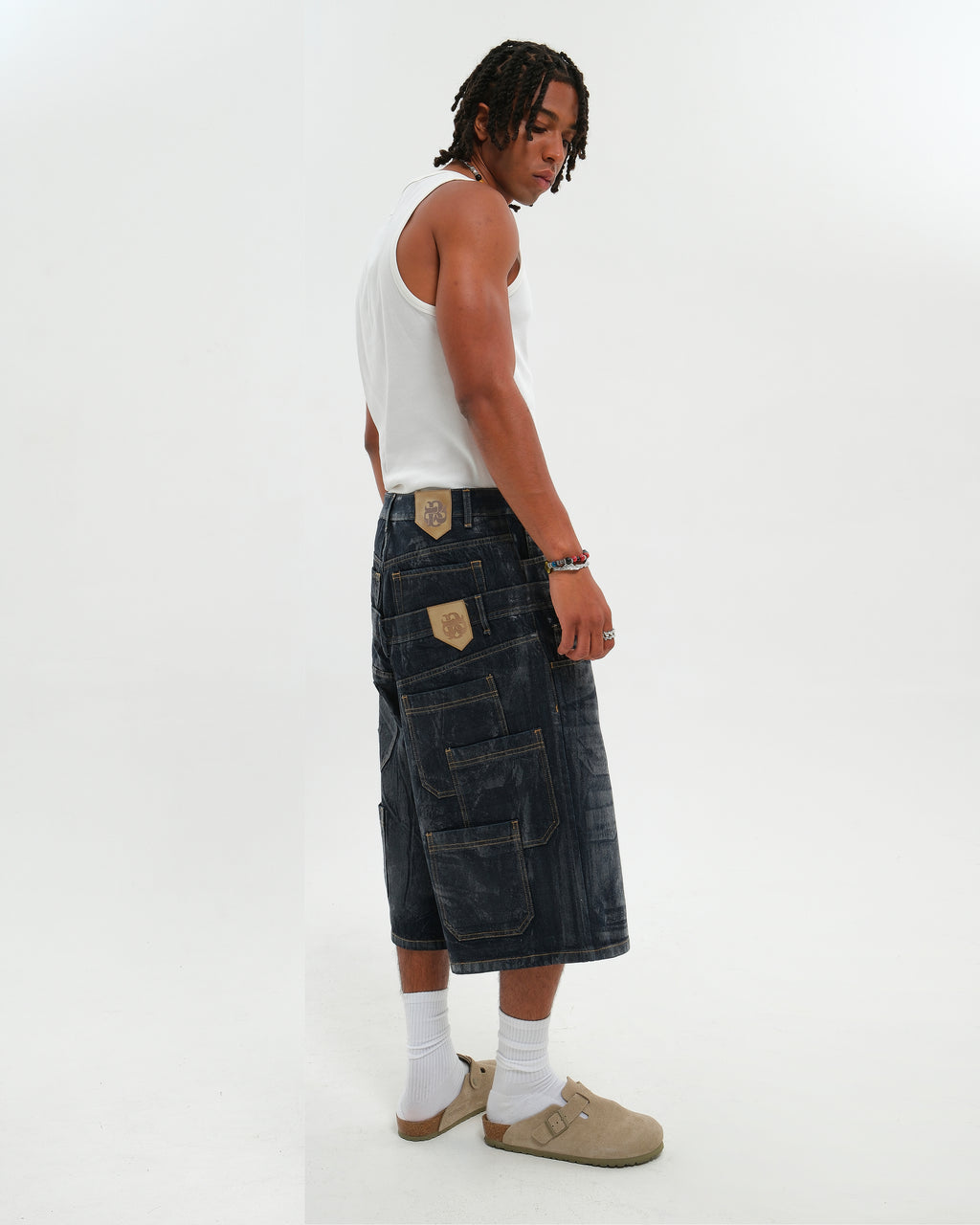 DOUBLE RAW DENIM JORTS