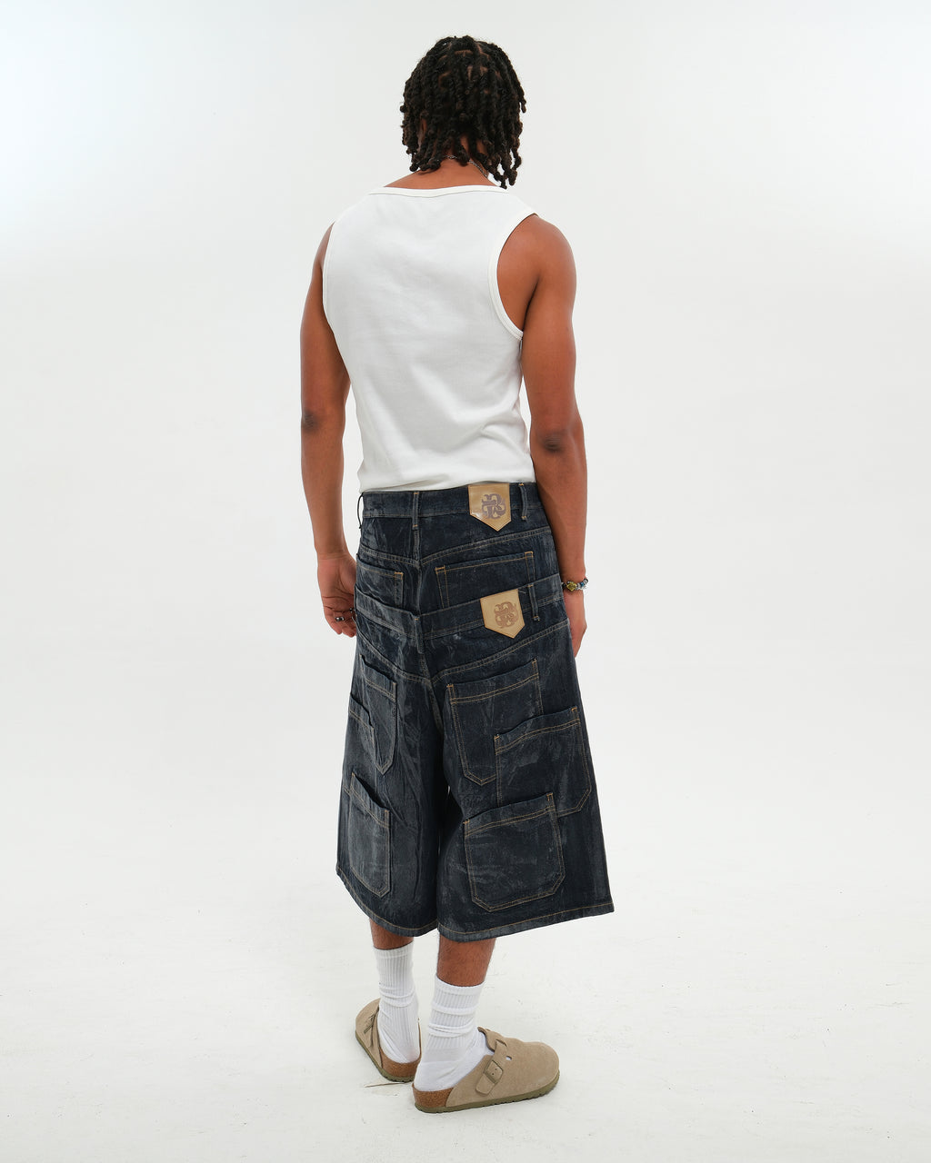 DOUBLE RAW DENIM JORTS