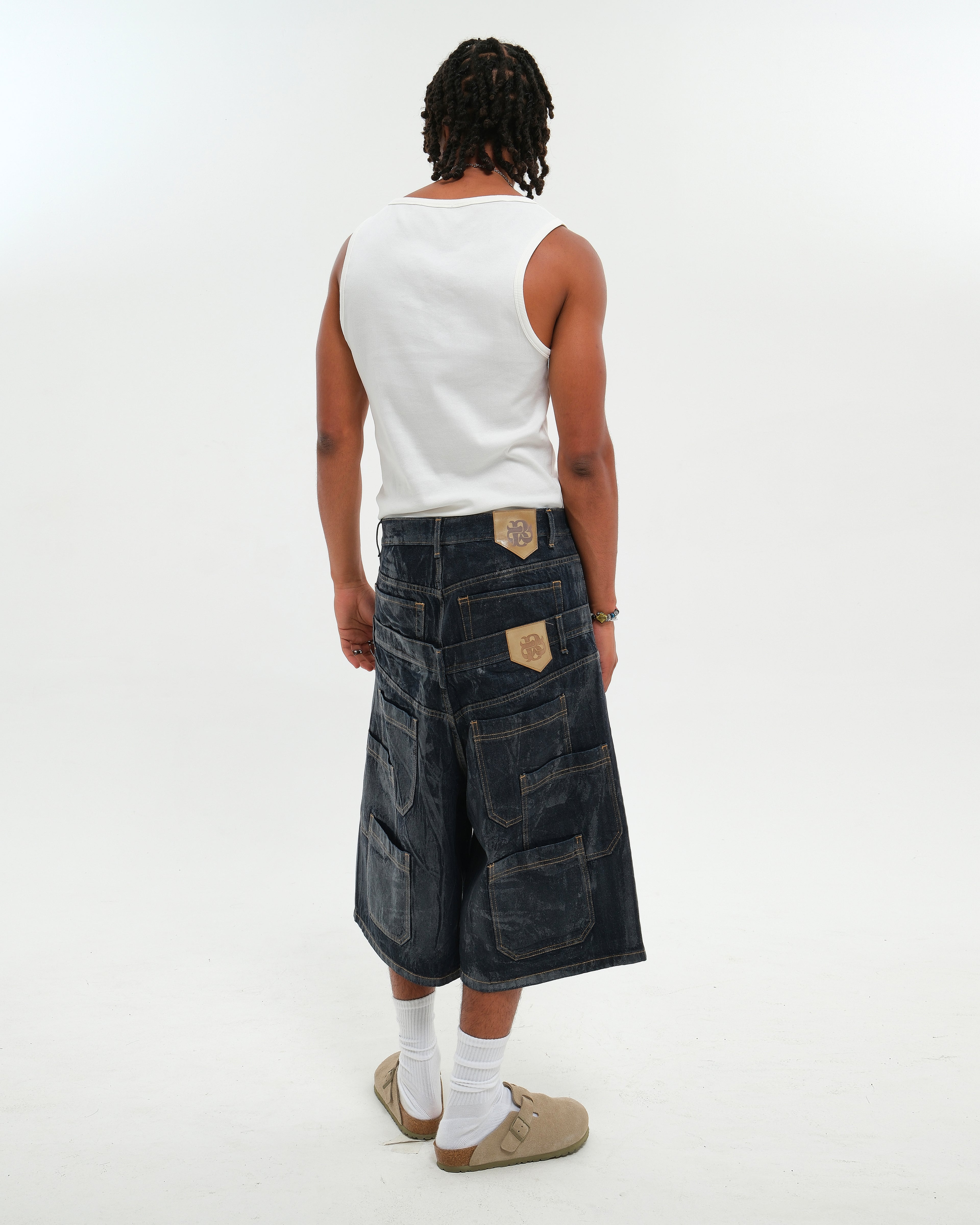 DOUBLE RAW DENIM JORTS