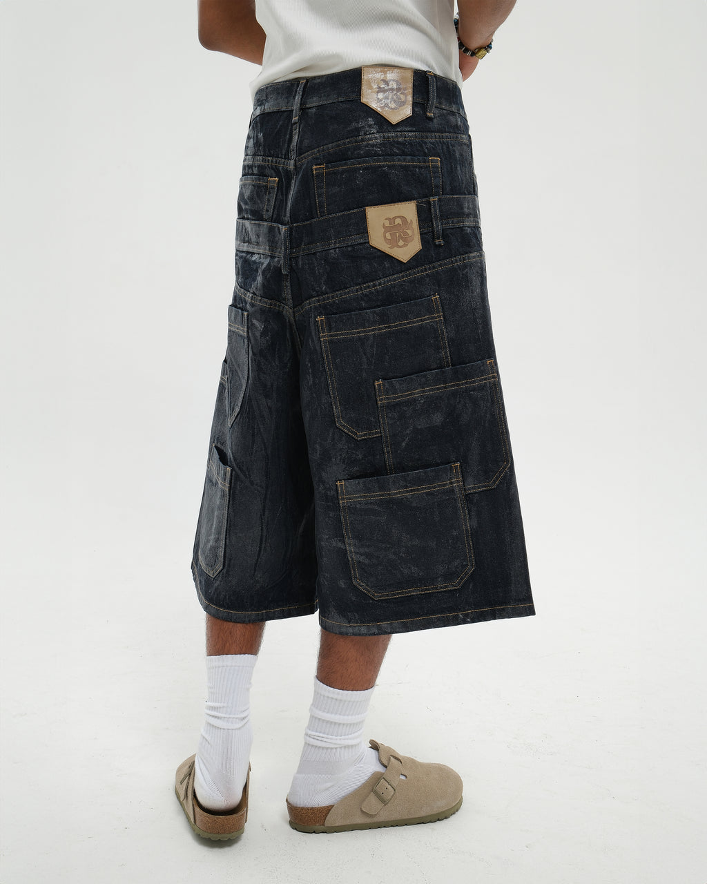 DOUBLE RAW DENIM JORTS