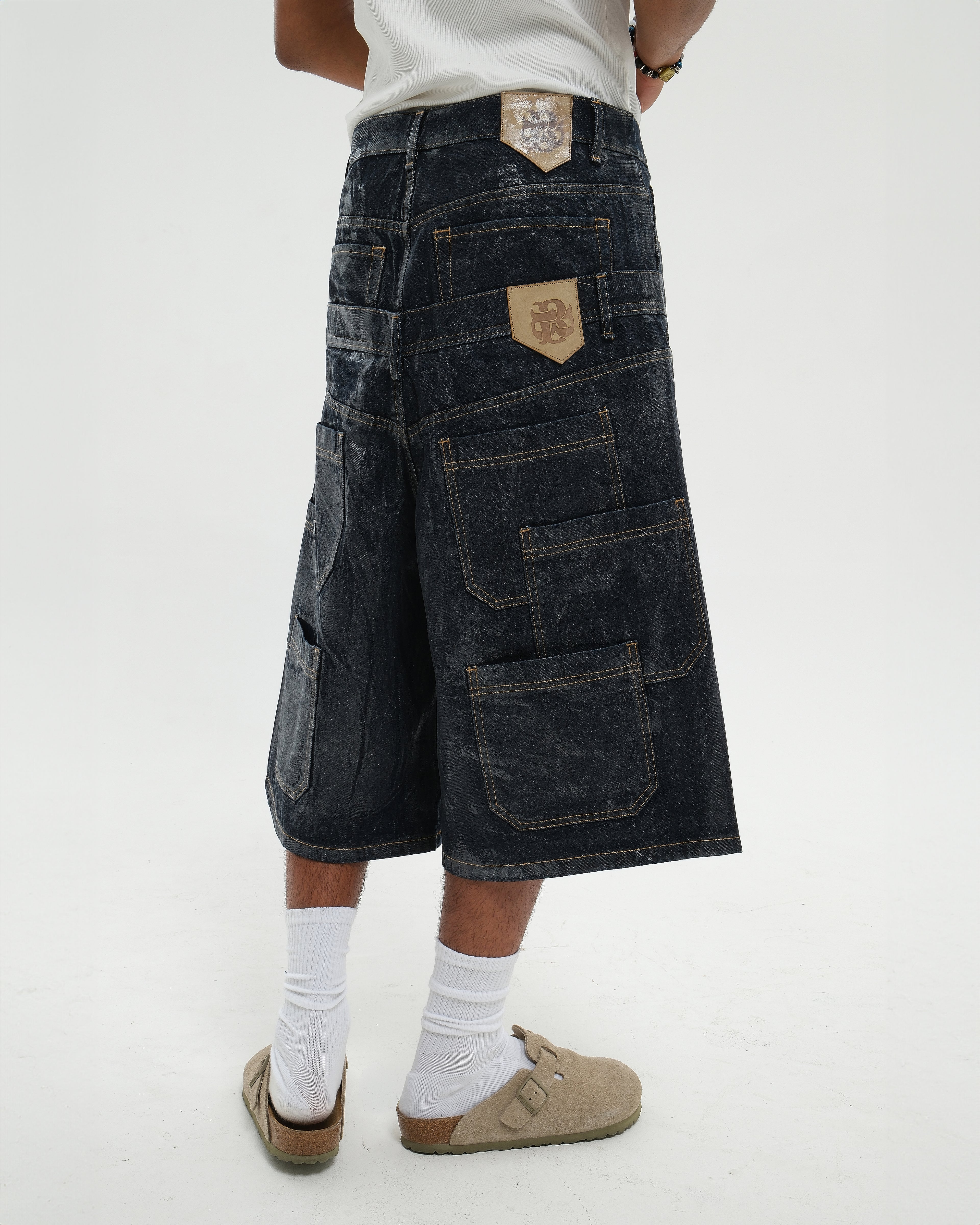DOUBLE RAW DENIM JORTS