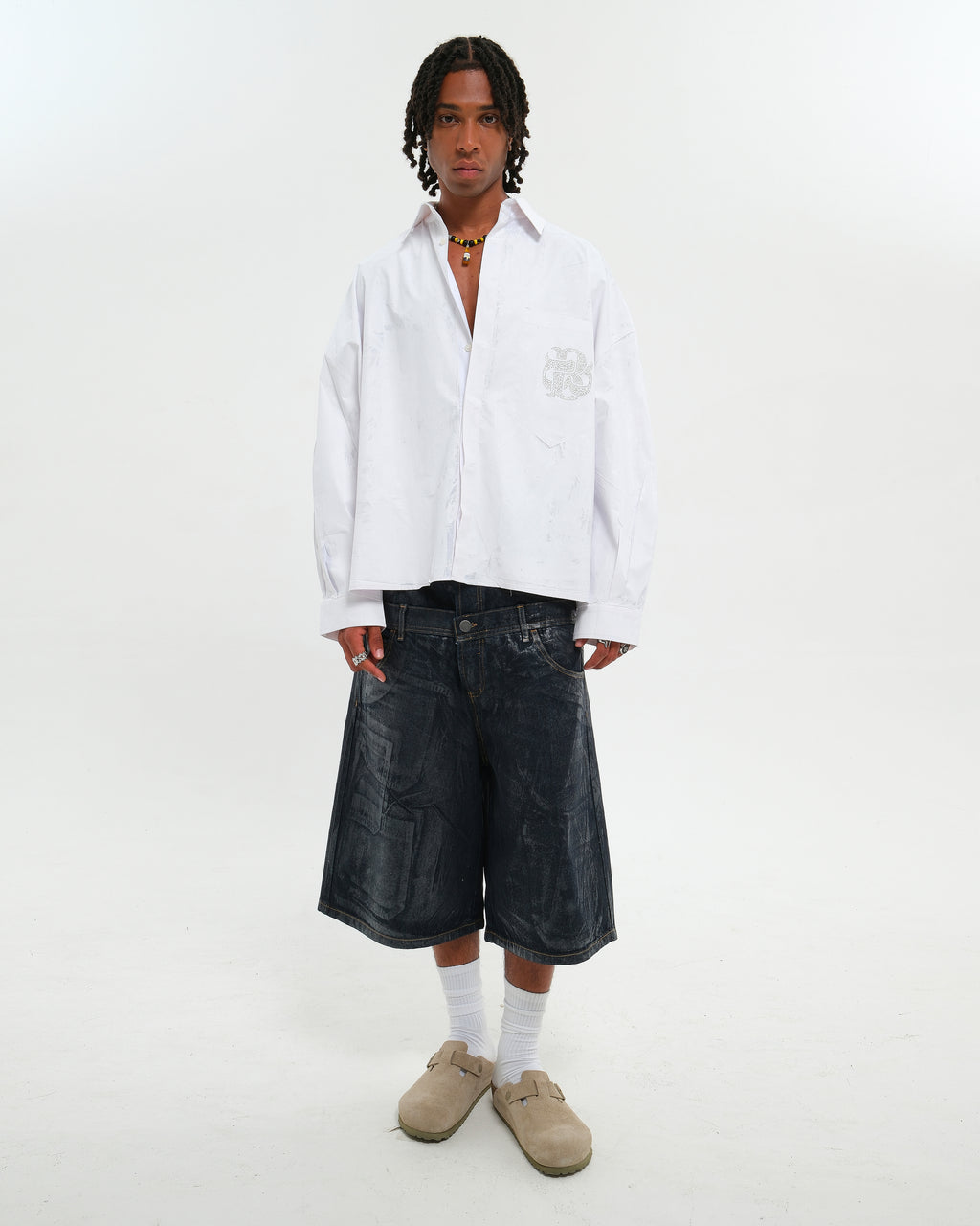 DOUBLE RAW DENIM JORTS