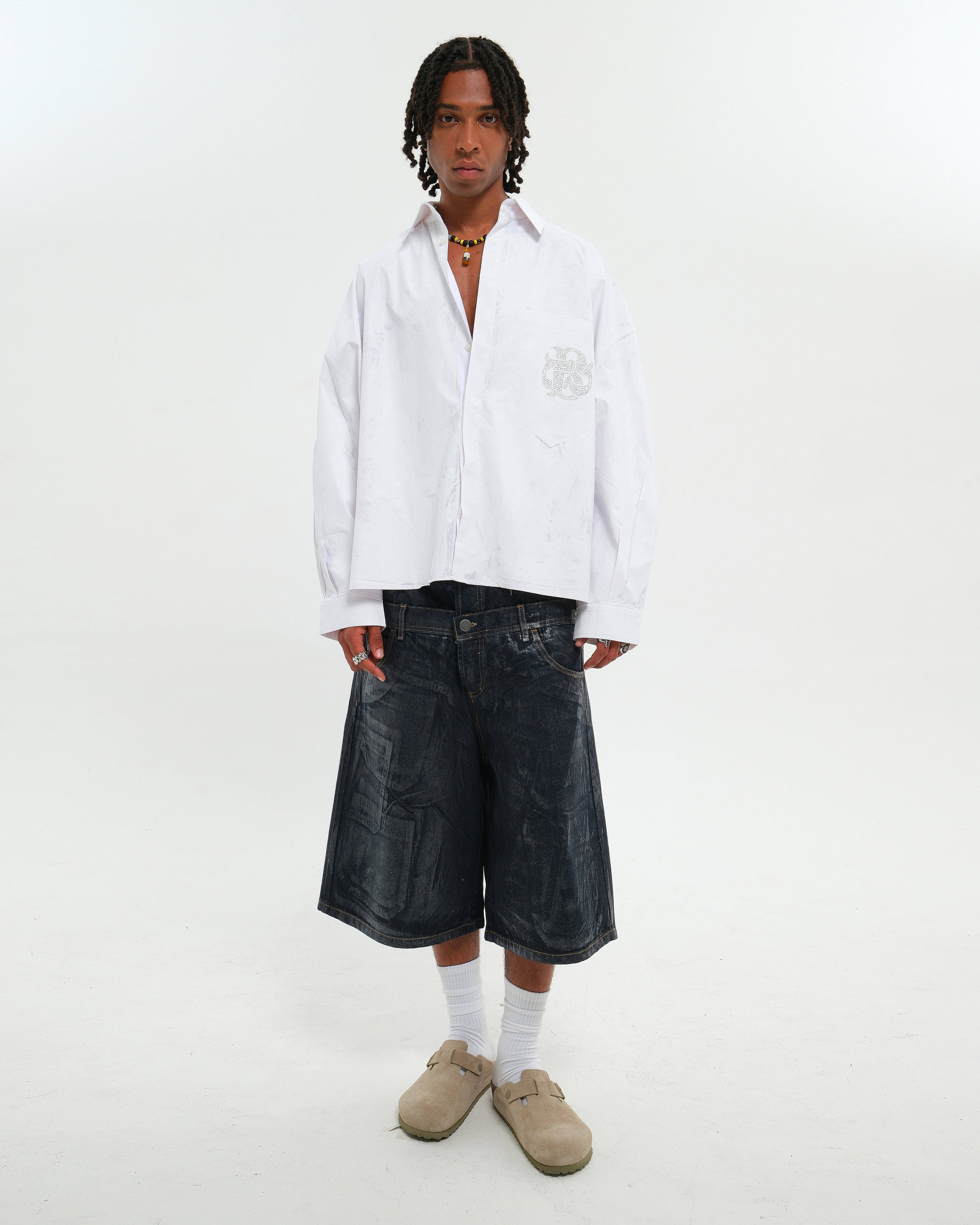 DOUBLE RAW DENIM JORTS