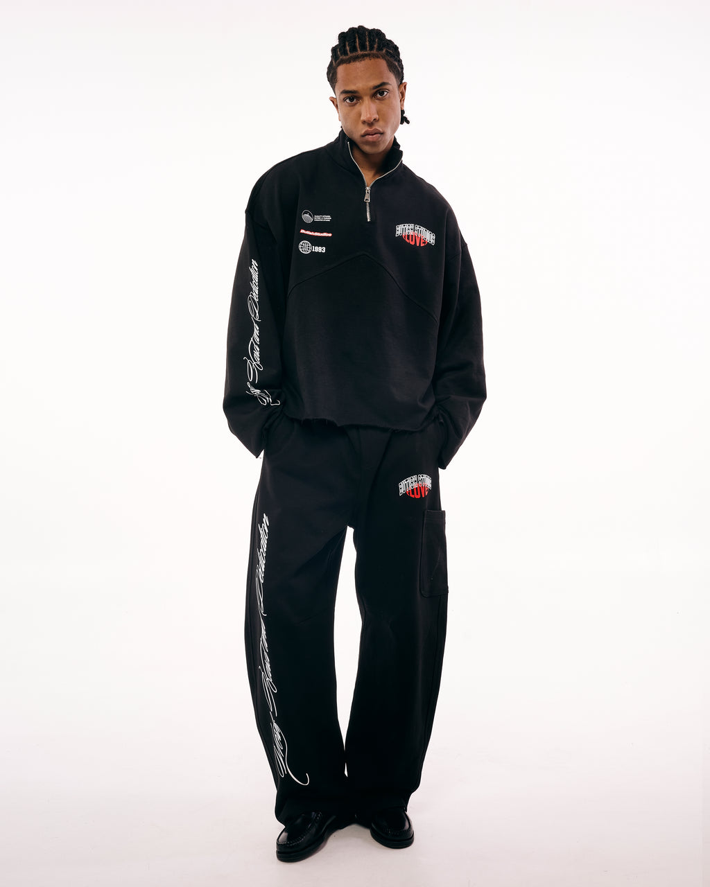 LOVE QUARTER-ZIP BLACK HOODIE