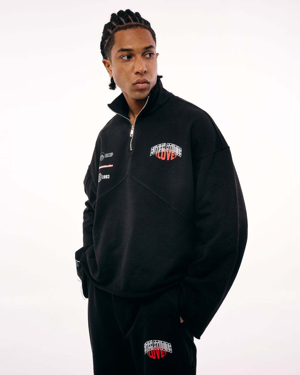 LOVE QUARTER-ZIP BLACK HOODIE