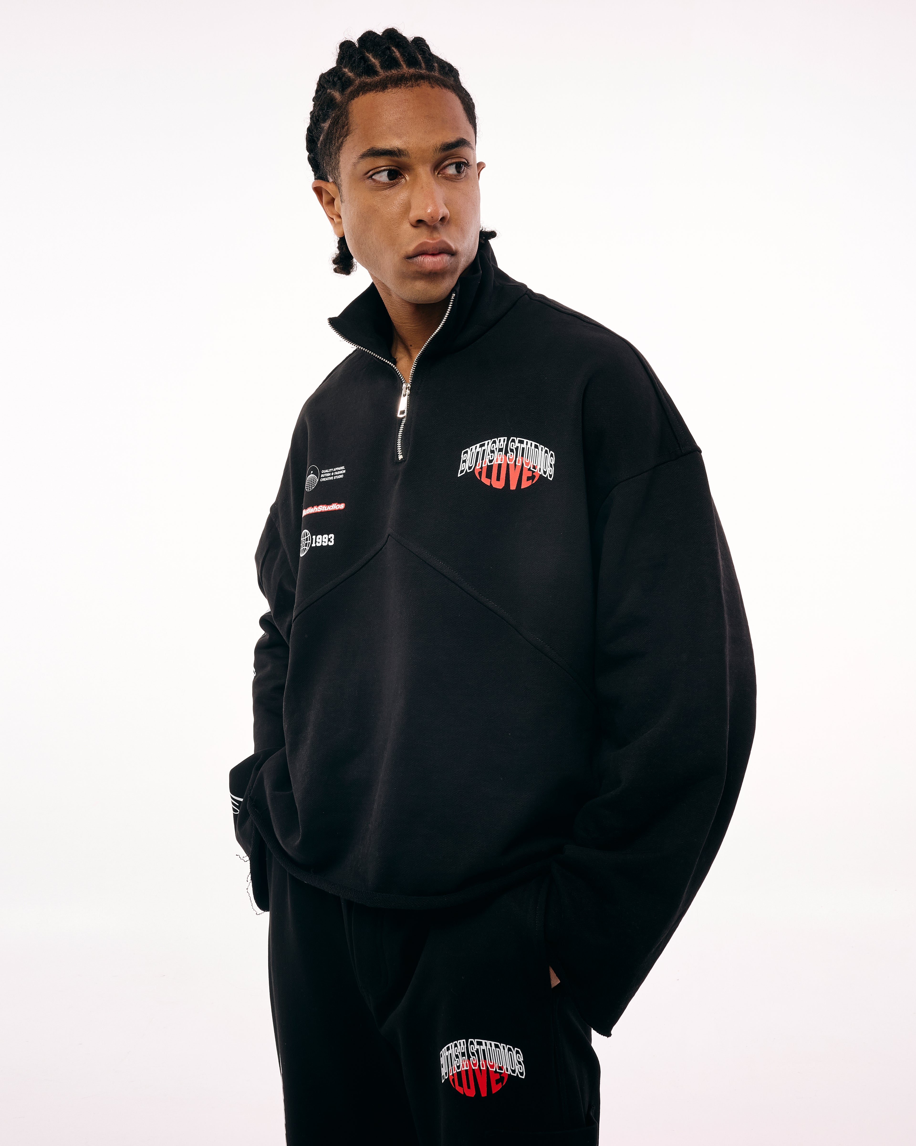 LOVE QUARTER-ZIP BLACK HOODIE