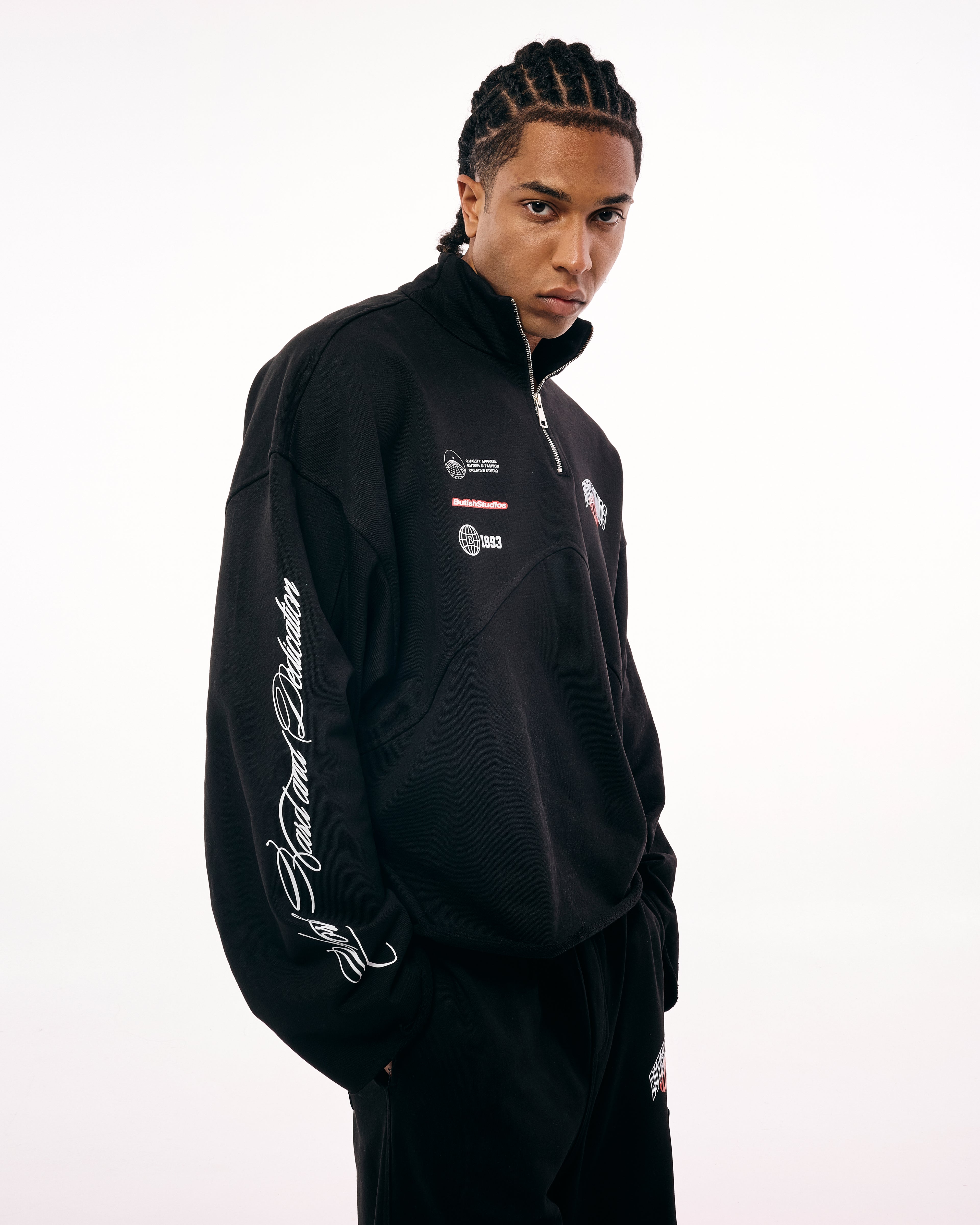 LOVE QUARTER-ZIP BLACK HOODIE