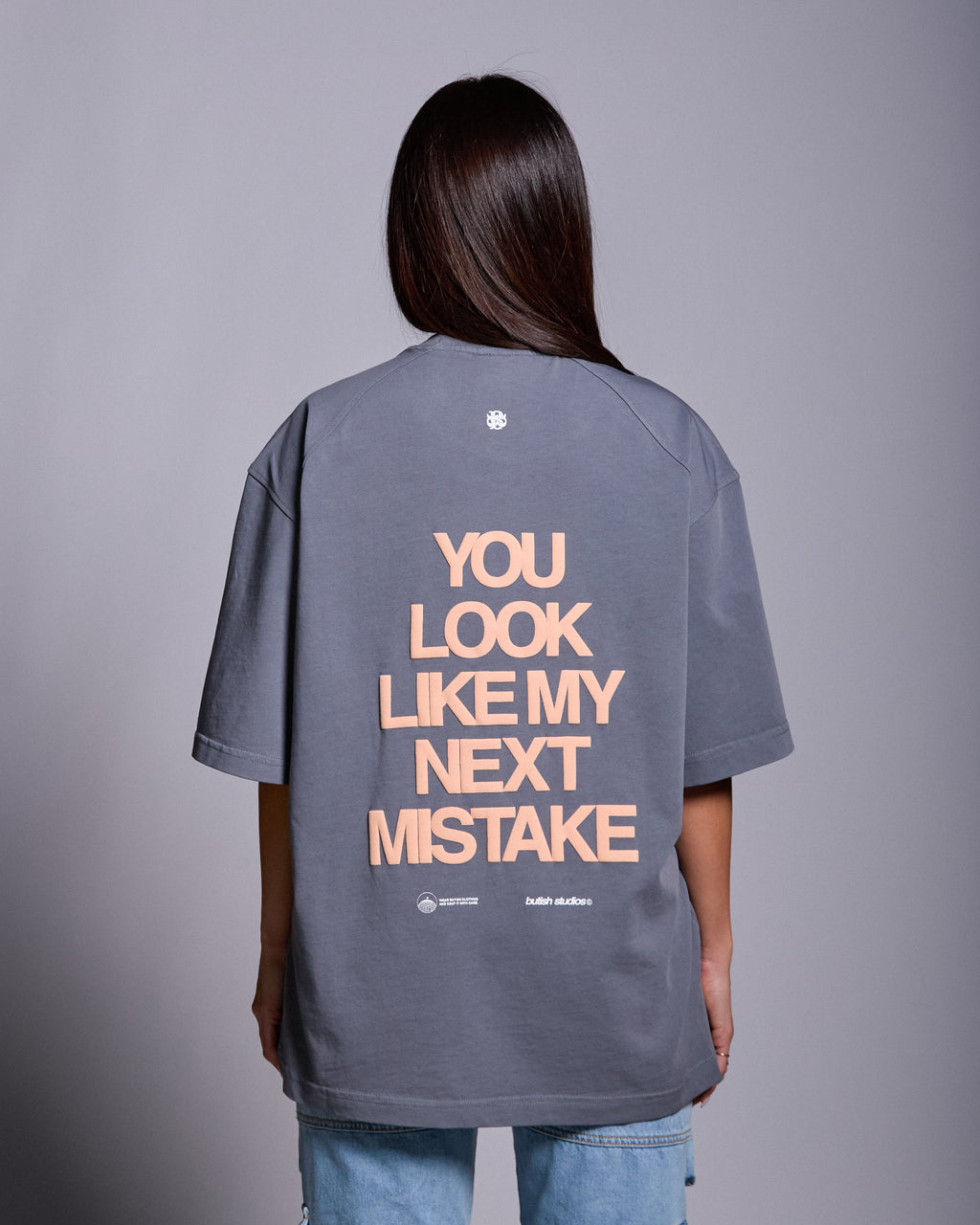 Butish t-shirt oversize cotone grigio stampa manica corta girocollo