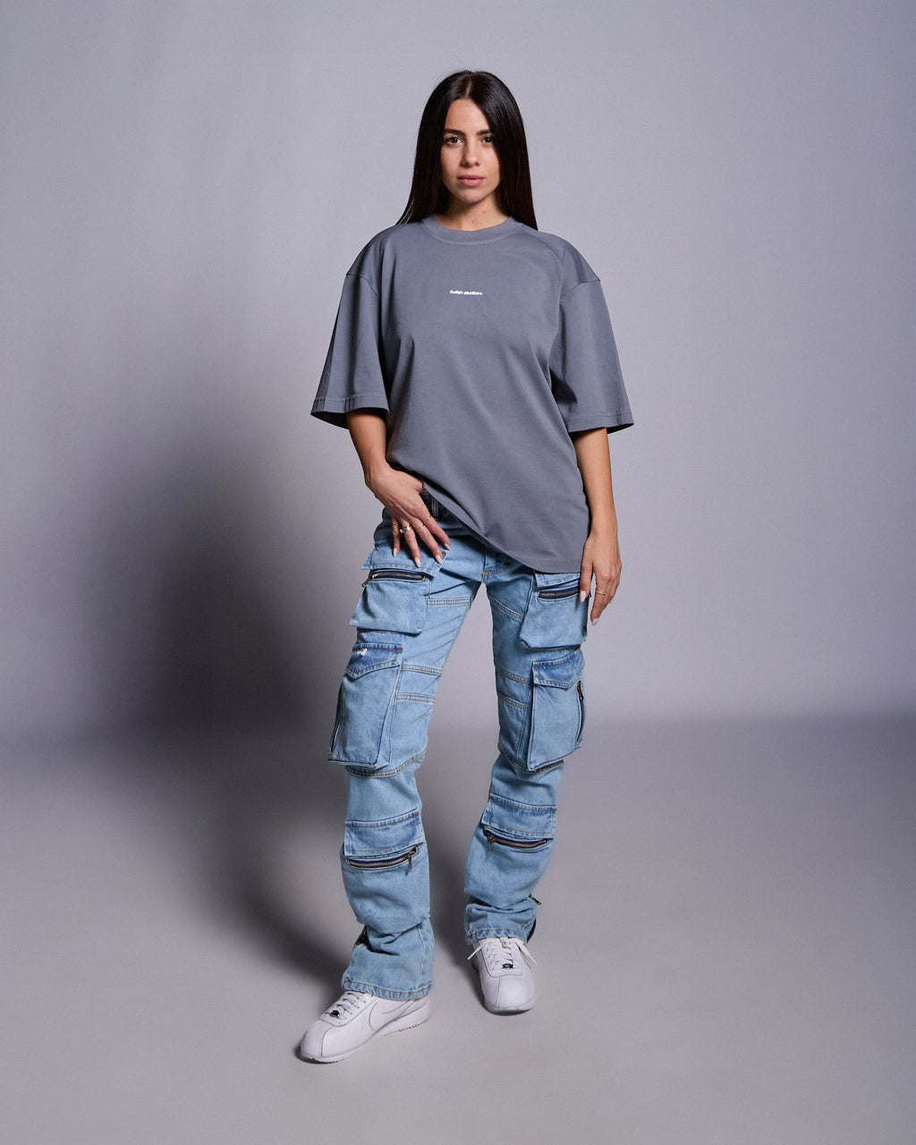 Butish t-shirt oversize cotone stampa nera girocollo manica