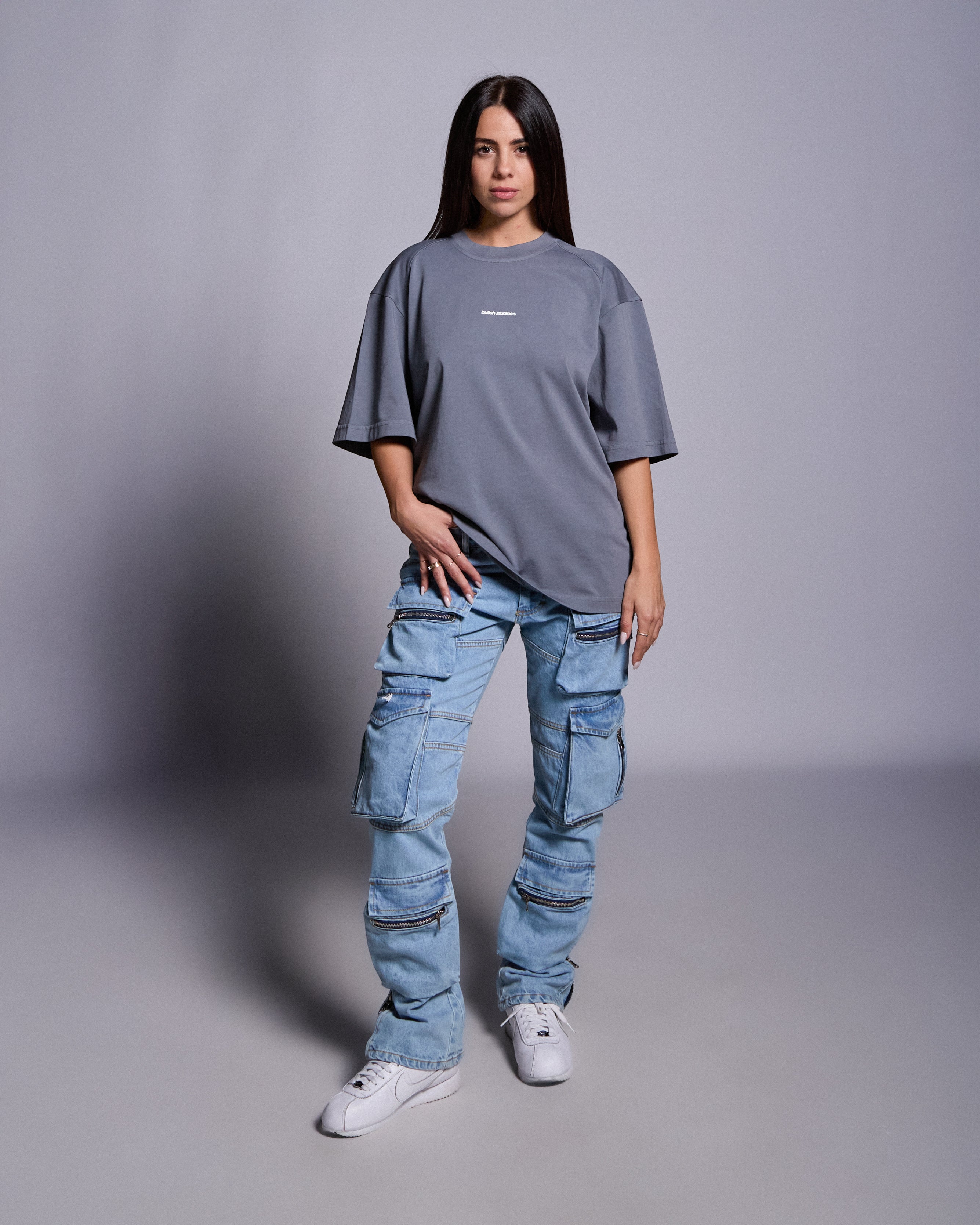 Butish t-shirt oversize cotone stampa nera girocollo manica