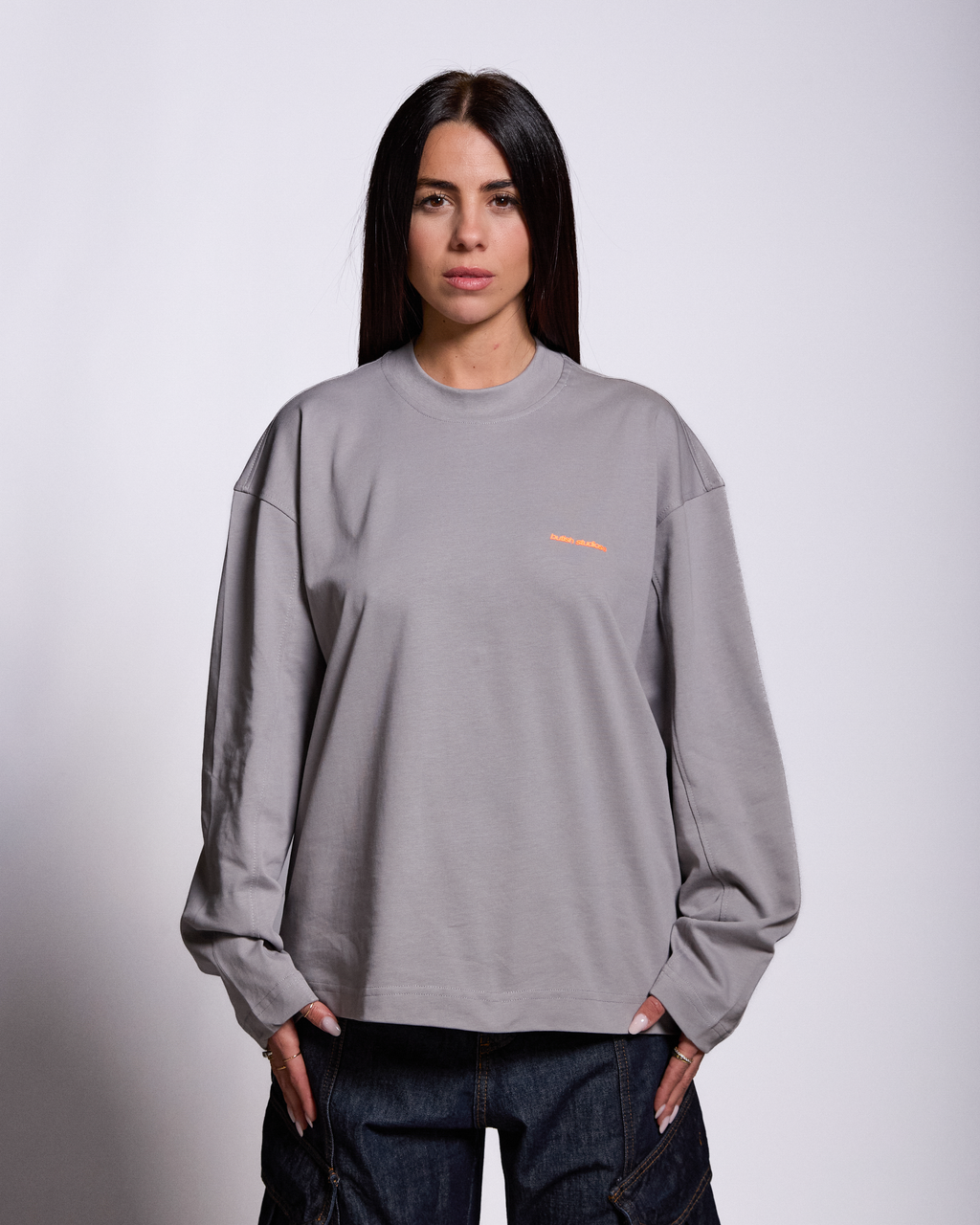 Butish t-shirt oversize cotone grigio stampa manica corta