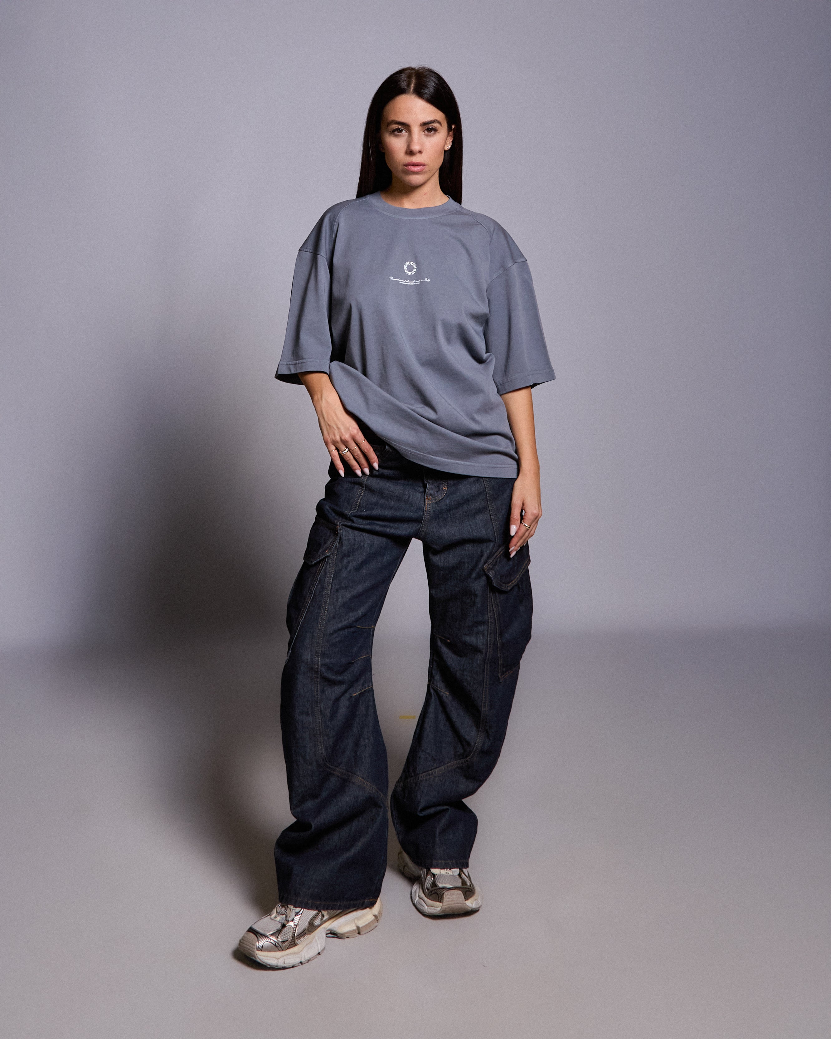 Butish felpa oversize cotone nera cappuccio felpato tasca frontale