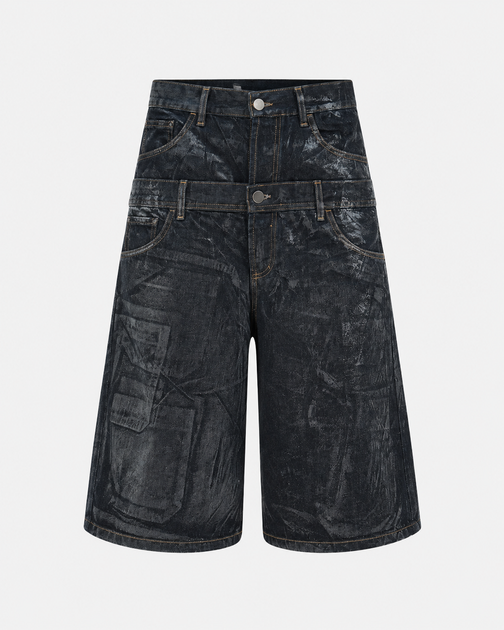 DOUBLE RAW DENIM JORTS