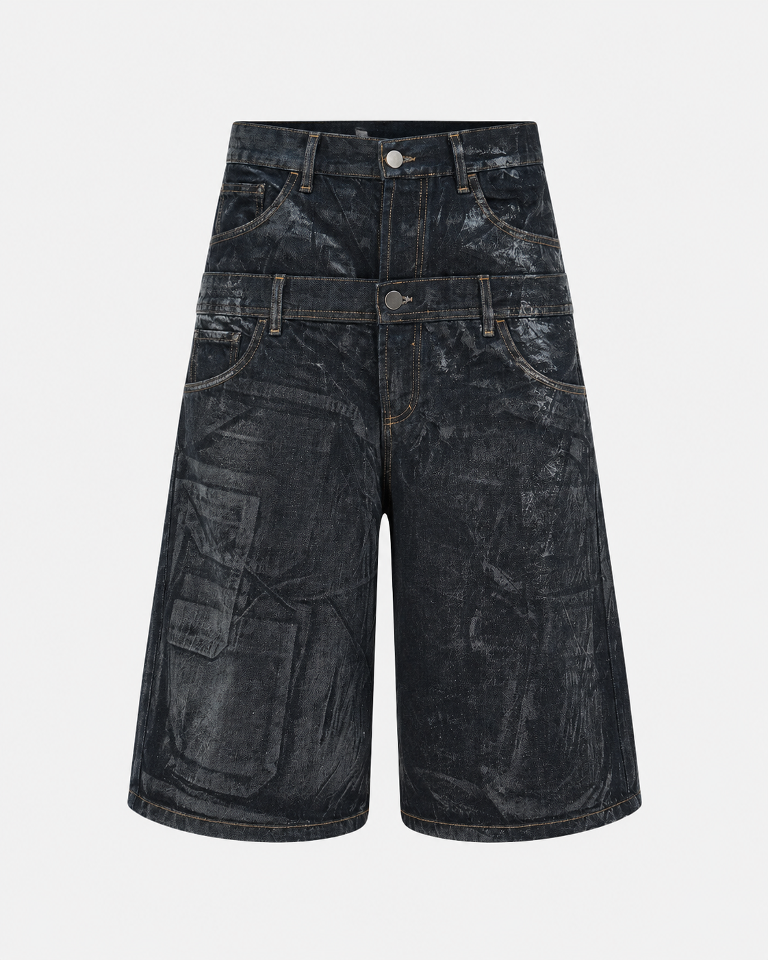 DOUBLE RAW DENIM JORTS