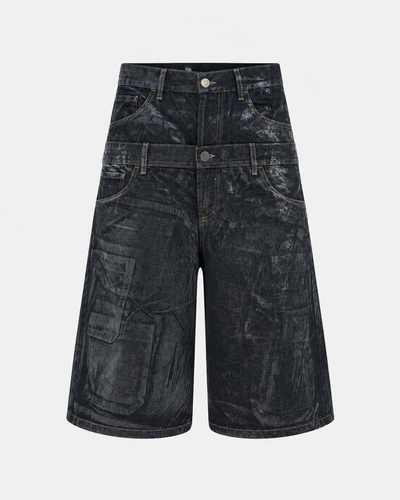 DOUBLE RAW DENIM JORTS
