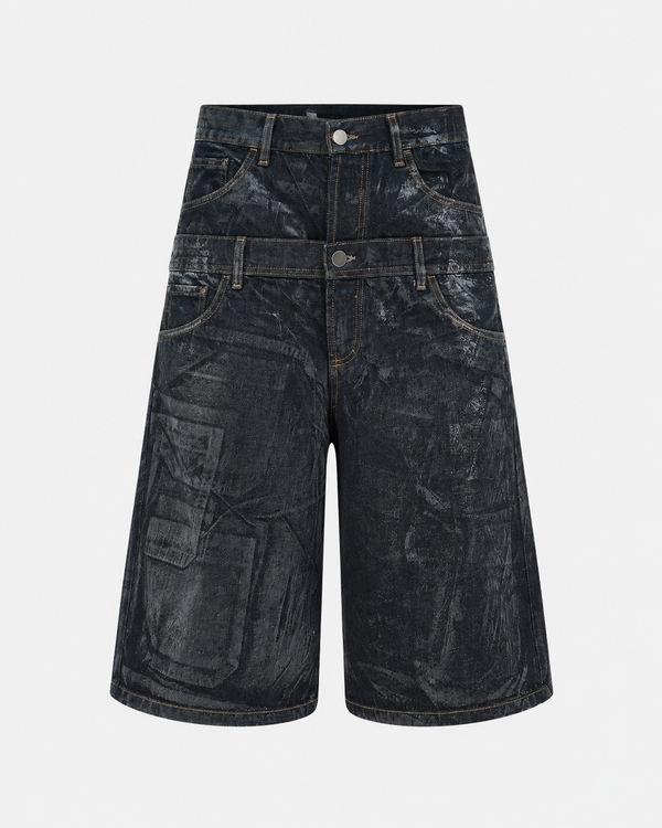 DOUBLE RAW DENIM JORTS