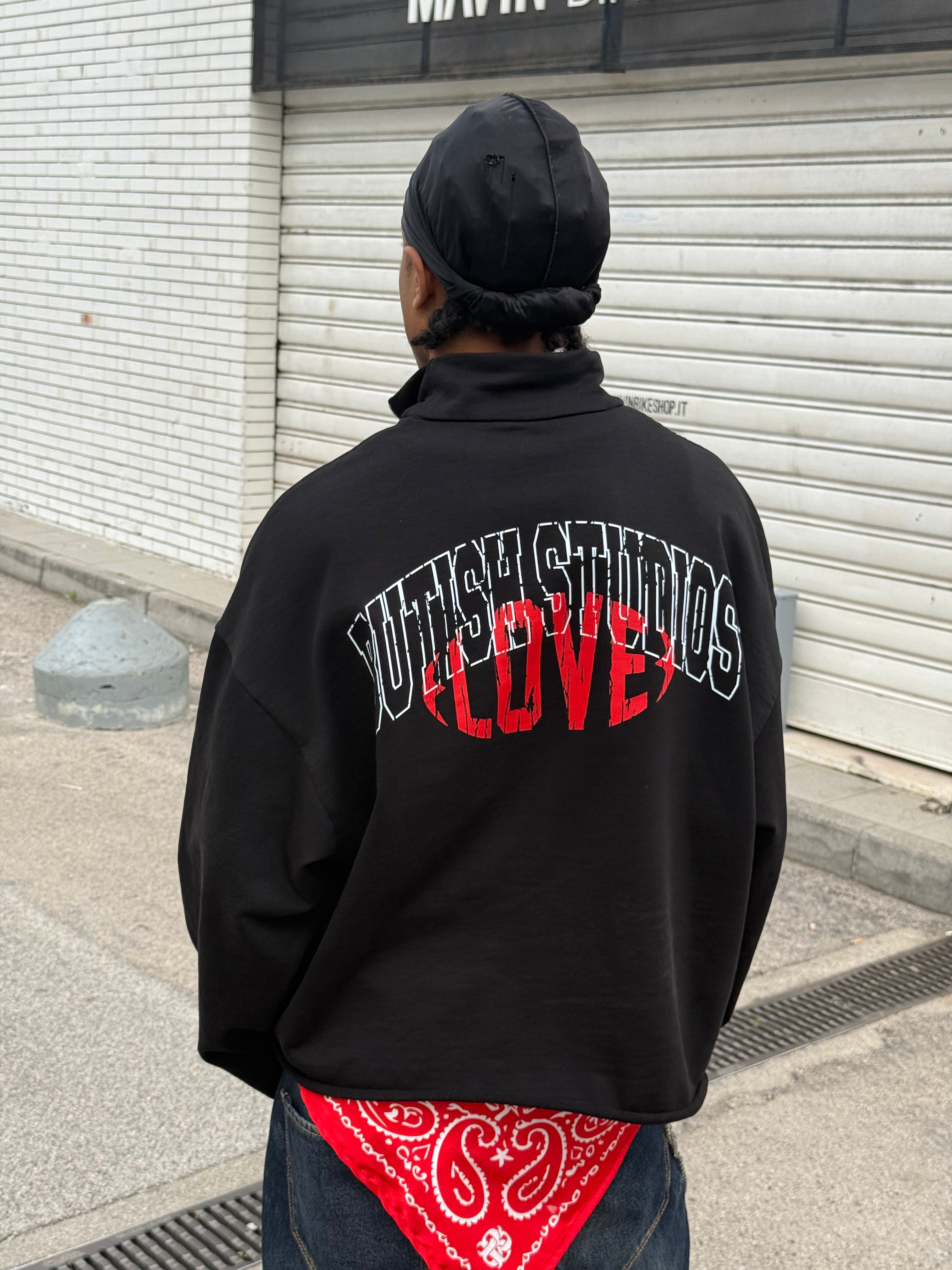 LOVE QUARTER-ZIP BLACK HOODIE