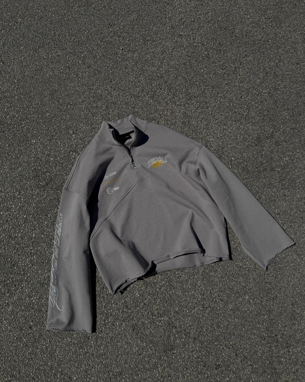 Butish felpa oversize cotone grigio stampa manica lunga cappuccio